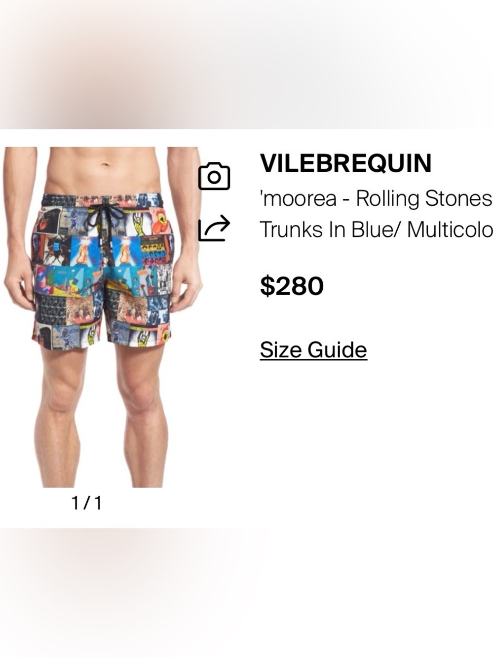 Vilebrequin Blue Multi Rolling Stones Print Swim Trunks RARE